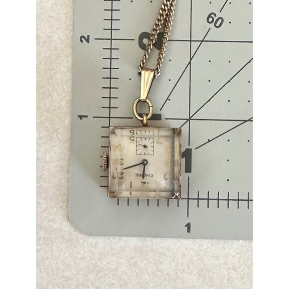 Antique Art Deco Seiko Empire 12kt gold filled Manual square timepiece necklace - Picture 11 of 12